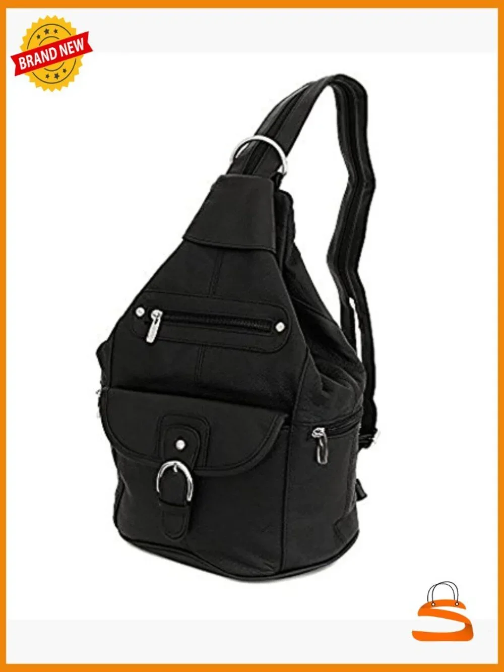Leather Convertible 7 Pocket Medium Backpack Purse Shoulder Bag